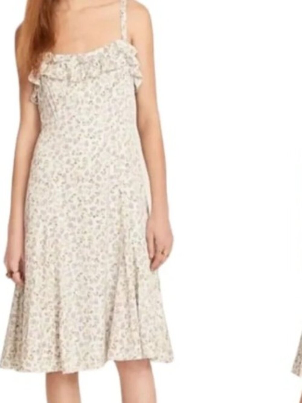 J. Crew Silk Floral Print Ruffle Cornflower Blue Midi Dress in Wisp Floral